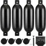 VEVOR Boat Fenders, 14 cm x 51 cm Boat Bumpers for Docking, Inflatable Ribbed Fender with Center Holes, Marine Boat Dock Fender Bumper with Air Pump, 4 Needles and 4 Ropes and Storage Bag, Black