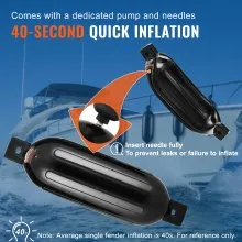 VEVOR Boat Fenders, 5.5" x 20" Boat Bumpers for Docking, Inflatable Ribbed Fender with Center Holes, Marine Boat Dock Fender Bumper with Air Pump, 4 Needles and 4 Ropes and Storage Bag, Black