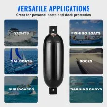 VEVOR Boat Fenders, 5.5" x 20" Boat Bumpers for Docking, Inflatable Ribbed Fender with Center Holes, Marine Boat Dock Fender Bumper with Air Pump, 4 Needles and 4 Ropes and Storage Bag, Black
