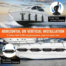 VEVOR Boat Fenders, 8.5" x 26" Boat Bumpers for Docking, Inflatable Ribbed Fender with Center Holes, Marine Boat Dock Fender Bumper with Air Pump, 4 Needles and 4 Ropes and Storage Bag, Black