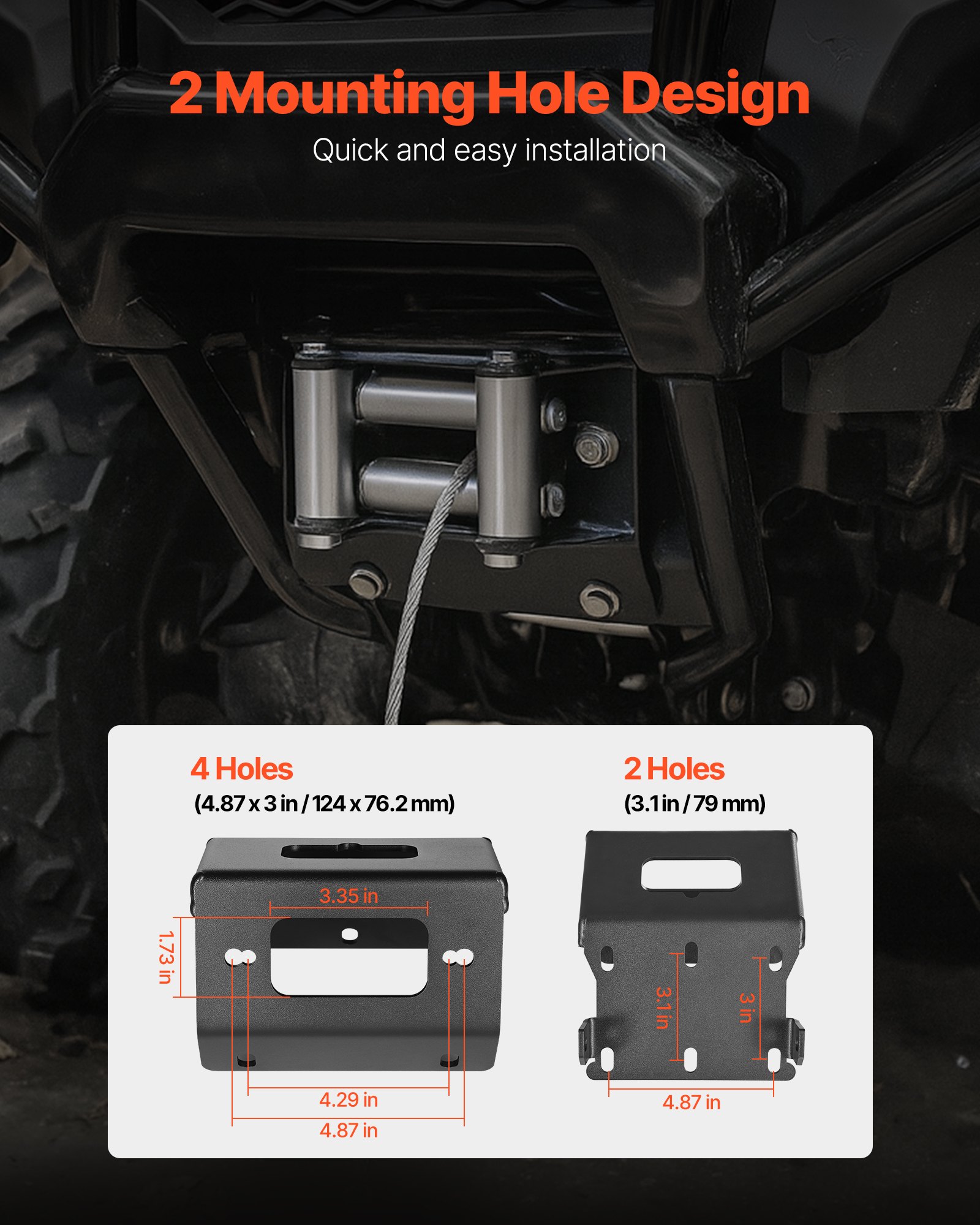 VEVOR Winch Mount, Winch Capacity of 907-1633 kg, Trailer Hitch Winch Mount for Select Honda Foreman and Rancher Rubicon Models (2014-2021), 2 Mounting Hole Design, Powder Coated Steel, Black