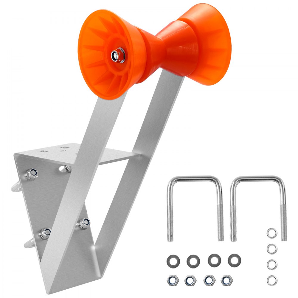 VEVOR Boat Trailer Winch Stand, 50.8-76.2 mm Winch Posts, Boat Trailer Winch Seat with TPU Orange Roller & U-Bolts, Suitable for Jet Ski, Sailboat, Fishing Boat, Speedboat (Galvanized), Silver