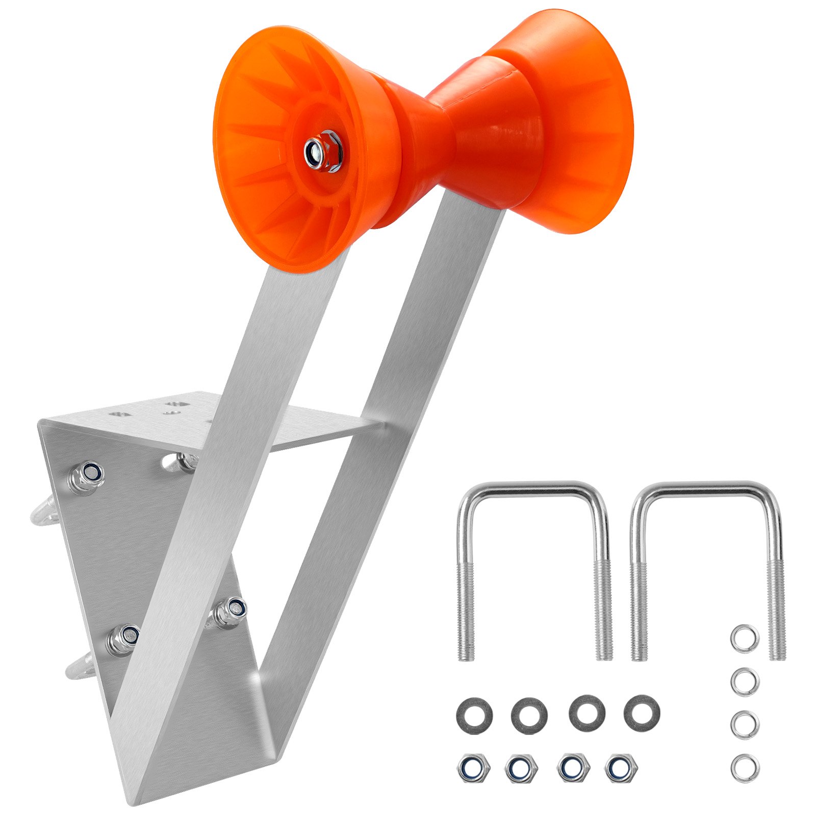 VEVOR Boat Trailer Winch Stand, 50.8-76.2 mm Winch Posts, Boat Trailer Winch Seat with TPU Orange Roller & U-Bolts, Suitable for Jet Ski, Sailboat, Fishing Boat, Speedboat (Galvanized), Silver