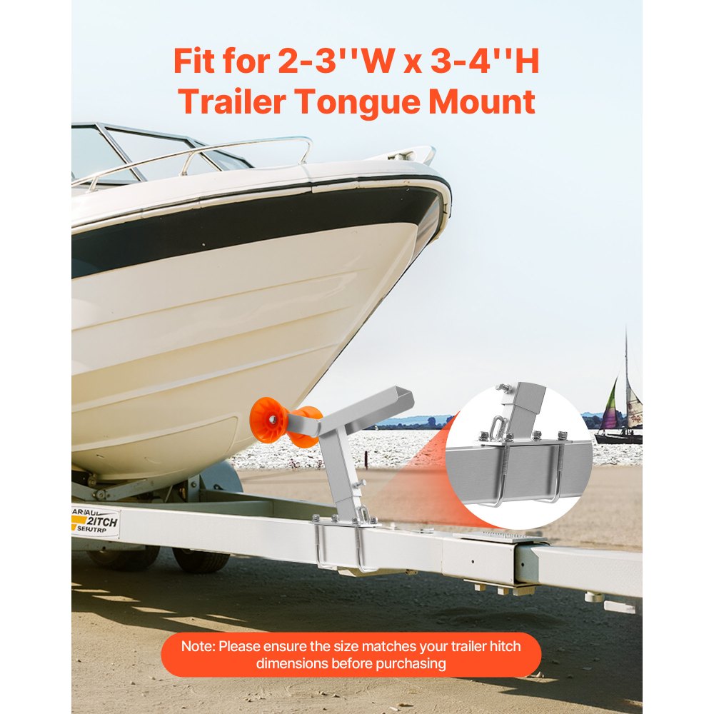 VEVOR Boat Trailer Winch Stand with Roller, Adjustable Height 365-548 mm, Boat Winch Mount with U-Bolts for 50.8-76.2 mm W x 76.2-101.6 mm H Trailer Tongue, Fit for Jet Ski, Sailboat, Speedboat