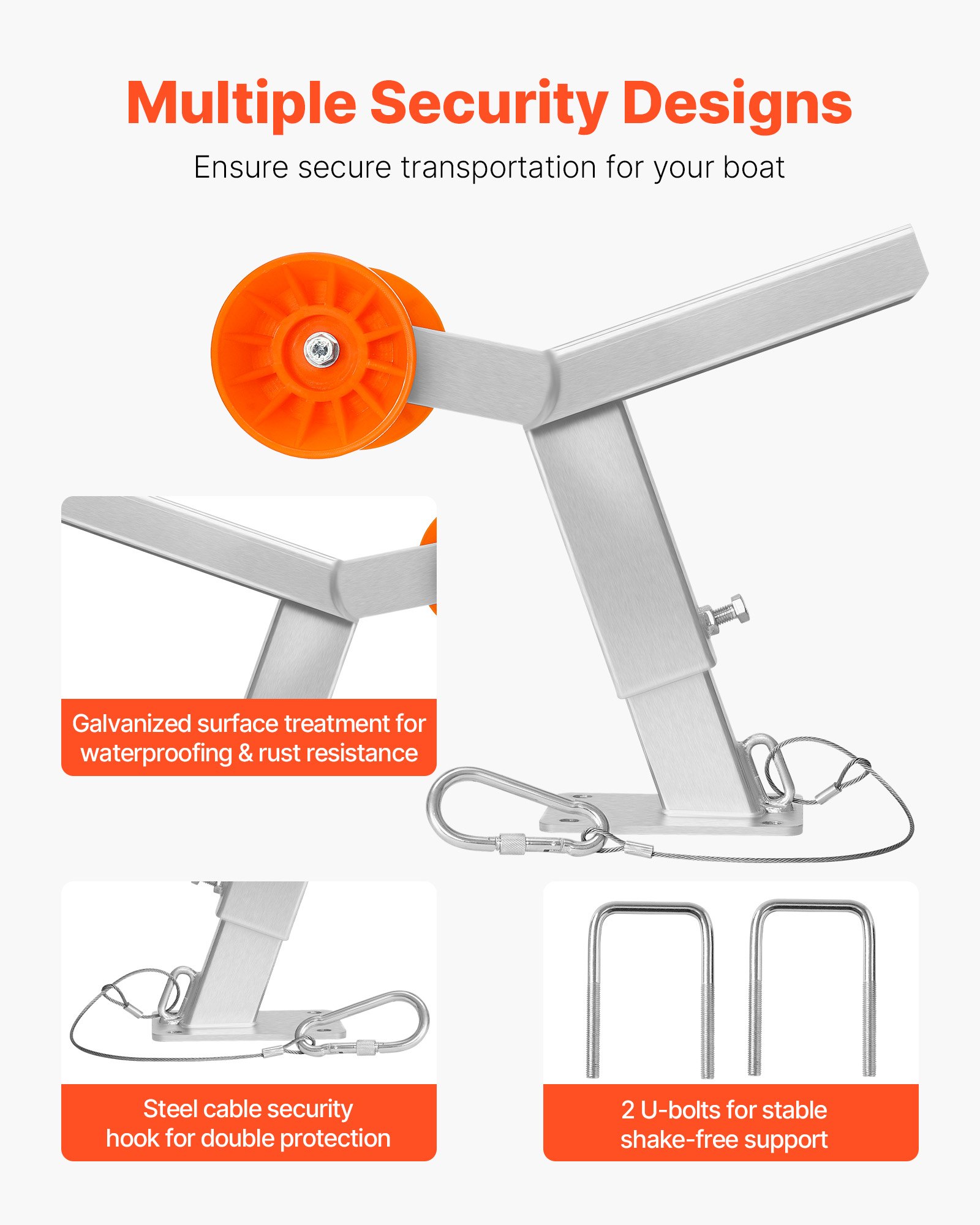 VEVOR Boat Trailer Winch Stand with Roller, Adjustable Height 365-548 mm, Boat Winch Mount with U-Bolts for 50.8-76.2 mm W x 76.2-101.6 mm H Trailer Tongue, Fit for Jet Ski, Sailboat, Speedboat