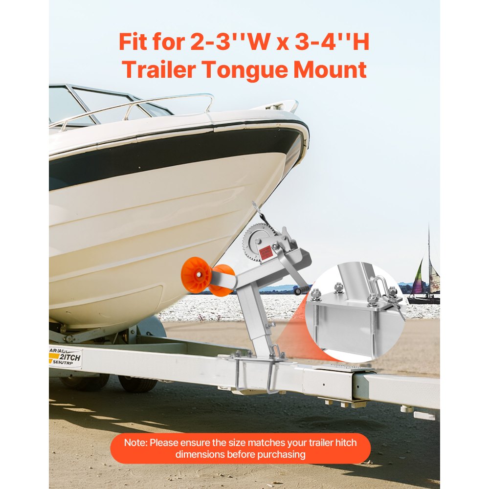 VEVOR Boat Trailer Winch Stand with Roller, 544 kg Winch & 51 mm x 7.6 m Winch Strap, Boat Winch Mount with U-Bolt for 50.8-76.2 mm W x 76.2-101.6 mm H Trailer Tongue, Fit for Jet Ski, Sailboat, Speedboat