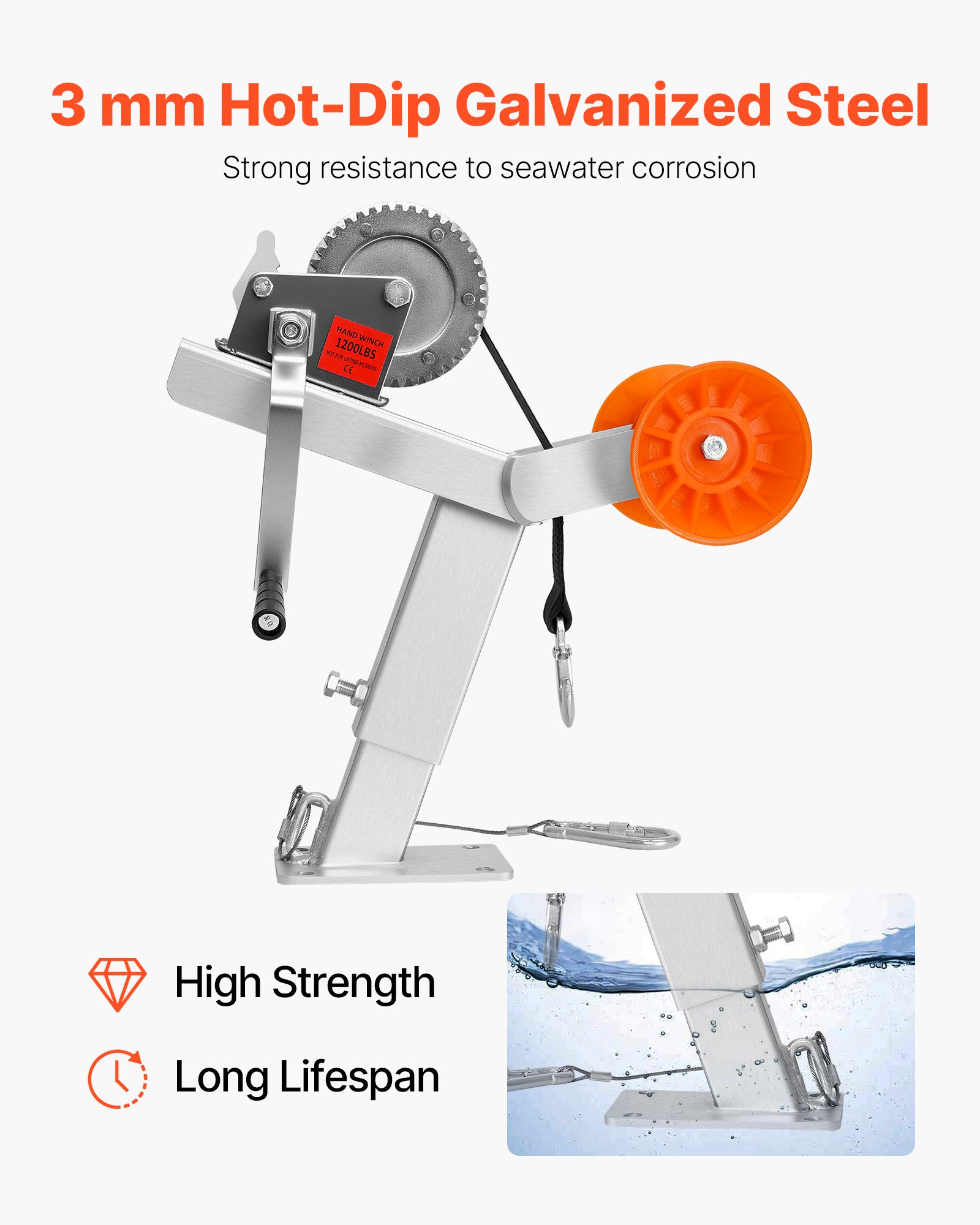 VEVOR Boat Trailer Winch Stand with Roller, 544 kg Winch & 51 mm x 7.6 m Winch Strap, Boat Winch Mount with U-Bolt for 50.8-76.2 mm W x 76.2-101.6 mm H Trailer Tongue, Fit for Jet Ski, Sailboat, Speedboat