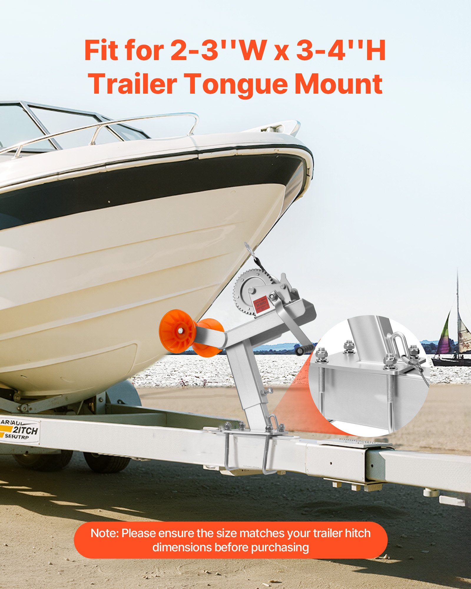 VEVOR Boat Trailer Winch Stand with Roller, 544 kg Winch & 51 mm x 7.6 m Winch Strap, Boat Winch Mount with U-Bolt for 50.8-76.2 mm W x 76.2-101.6 mm H Trailer Tongue, Fit for Jet Ski, Sailboat, Speedboat