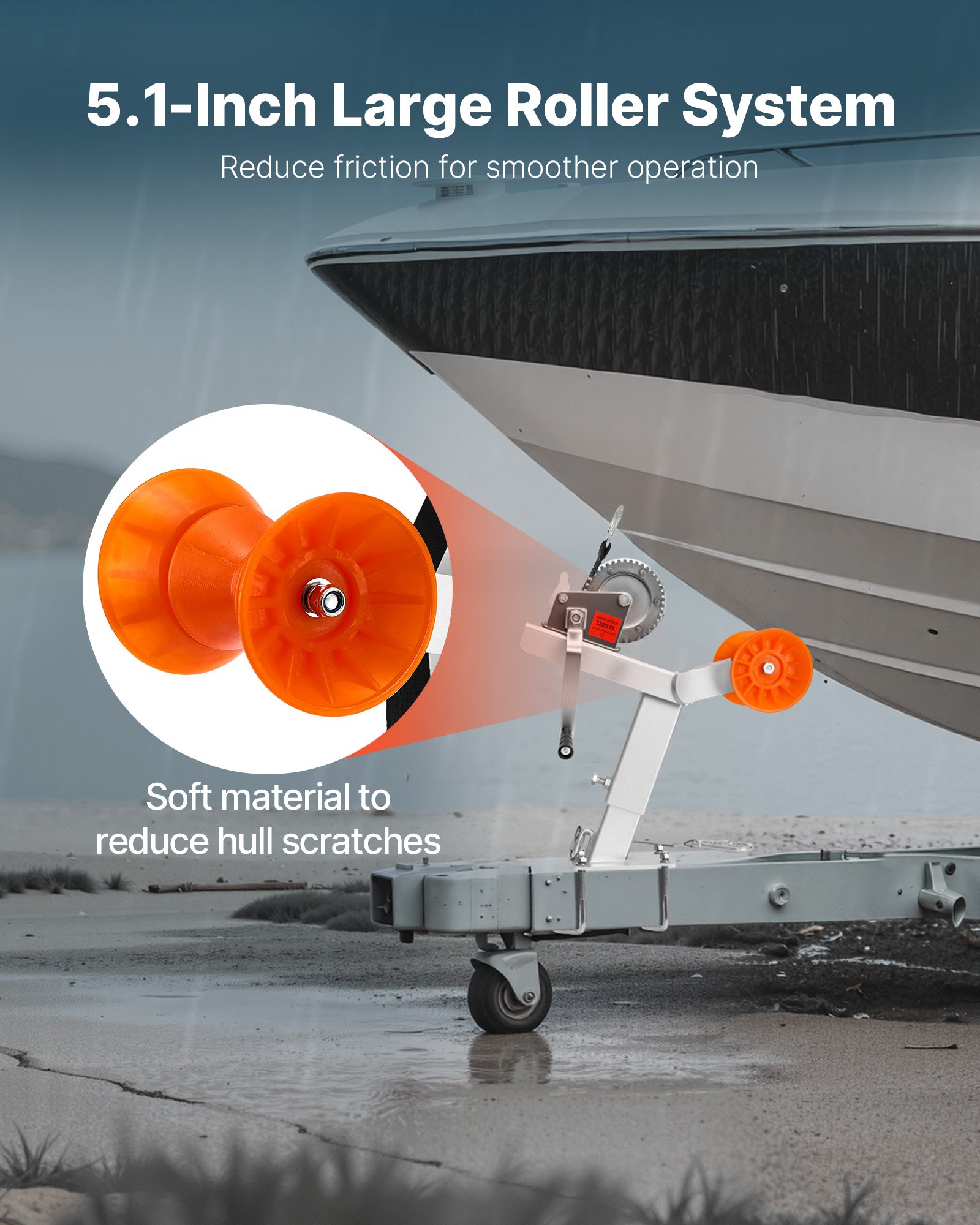 VEVOR Boat Trailer Winch Stand with Roller, 544 kg Winch & 51 mm x 7.6 m Winch Strap, Boat Winch Mount with U-Bolt for 50.8-76.2 mm W x 76.2-101.6 mm H Trailer Tongue, Fit for Jet Ski, Sailboat, Speedboat