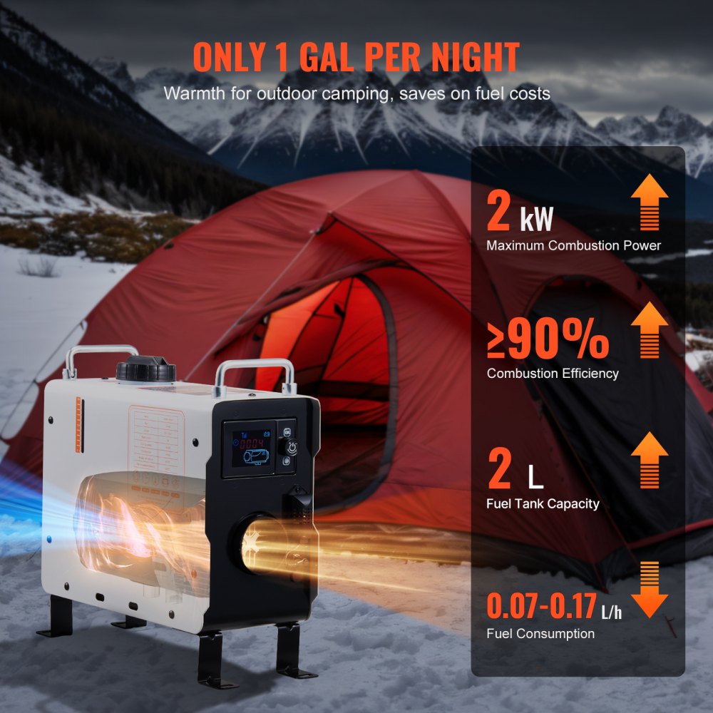 VEVOR 2KW Diesel Heater, 12V/24V All in One Diesel Air Heater, with Bluetooth APP Control, Remote Control and Display Screen, CO Alarm, Fast Heating Portable Diesel Heater for Vehicles and Outdoors