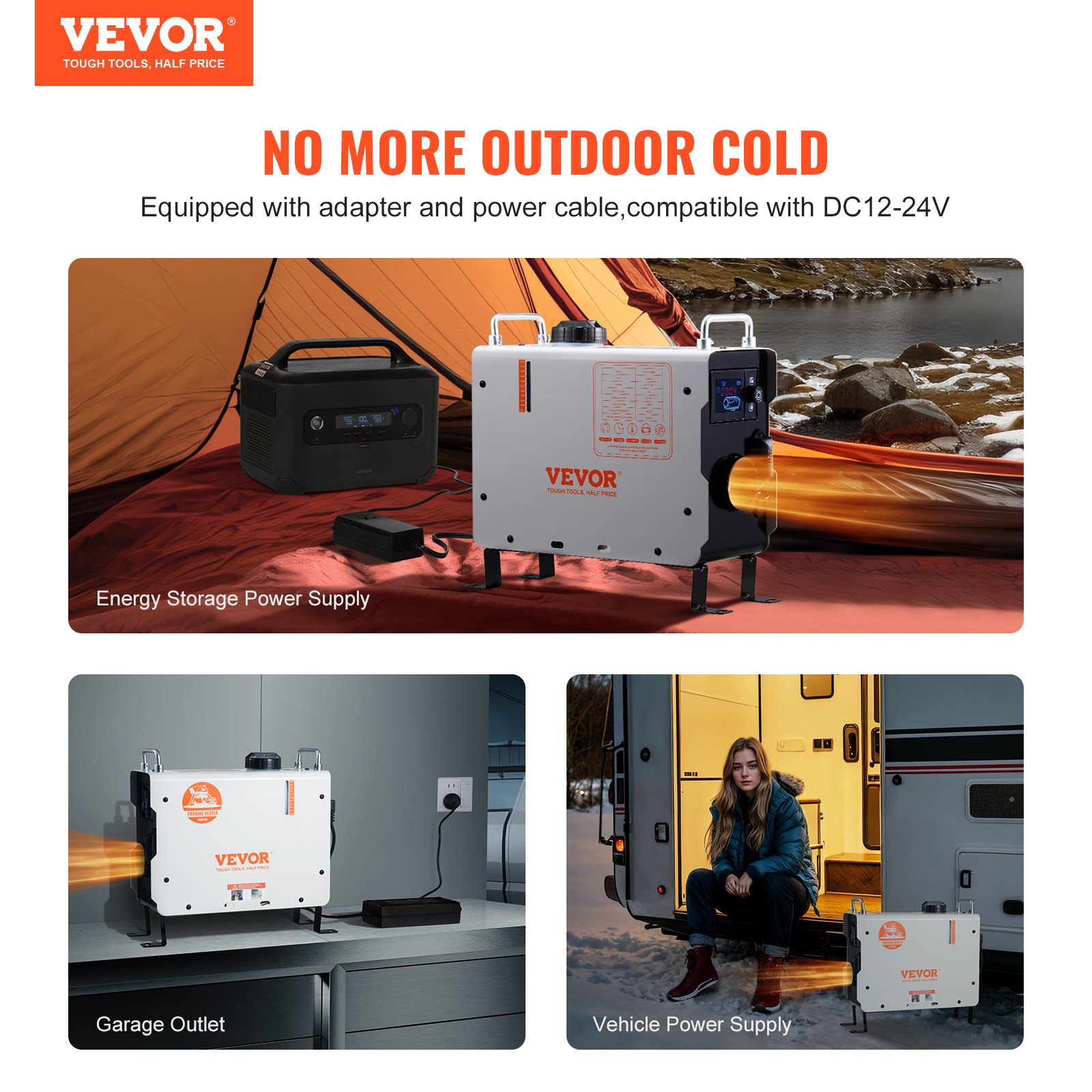 VEVOR 2KW Diesel Heater, 12V/24V All in One Diesel Air Heater, with Bluetooth APP Control, Remote Control and Display Screen, CO Alarm, Fast Heating Portable Diesel Heater for Vehicles and Outdoors