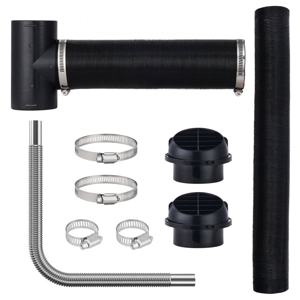 VEVOR Diesel Heater Pipe Ducting Set, 75 mm Extendable Air Duct Hose, 25 mm Stainless Steel Exhaust Pipe, 2 Air Vents, Tee Air Outlet Connector and Hose Clamps, for 2KW/5KW/8KW Diesel Parking Heaters