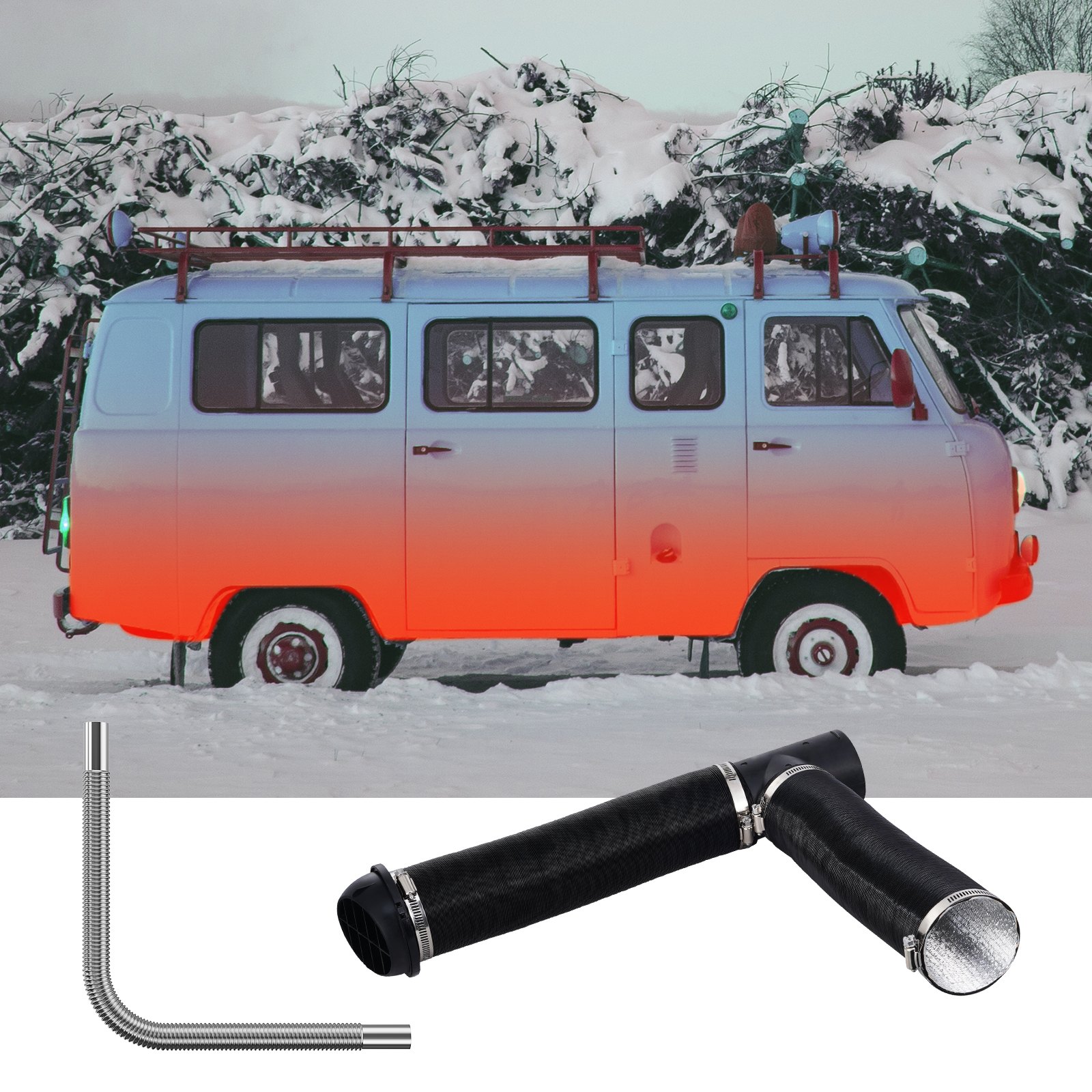 VEVOR Diesel Heater Pipe Ducting Set, 75 mm Extendable Air Duct Hose, 25 mm Stainless Steel Exhaust Pipe, 2 Air Vents, Tee Air Outlet Connector and Hose Clamps, for 2KW/5KW/8KW Diesel Parking Heaters