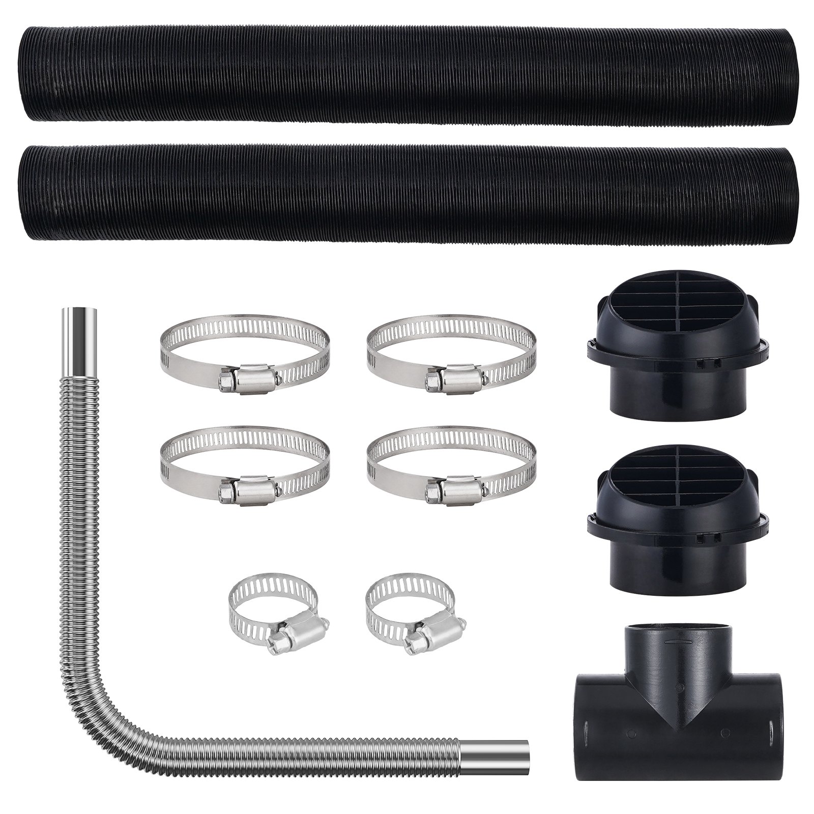 VEVOR Diesel Heater Pipe Ducting Set, 75 mm Extendable Air Duct Hose, 25 mm Stainless Steel Exhaust Pipe, 2 Air Vents, Tee Air Outlet Connector and Hose Clamps, for 2KW/5KW/8KW Diesel Parking Heaters