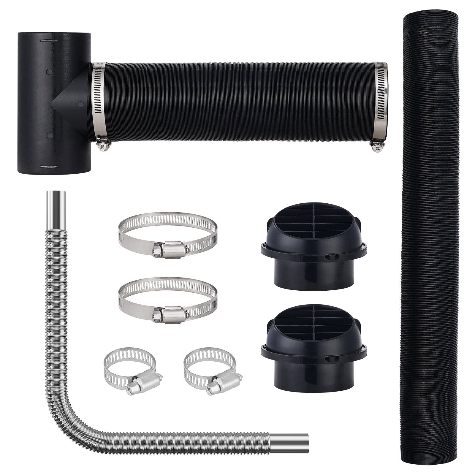 VEVOR Diesel Heater Pipe Ducting Set, 75 mm Extendable Air Duct Hose, 25 mm Stainless Steel Exhaust Pipe, 2 Air Vents, Tee Air Outlet Connector and Hose Clamps, for 2KW/5KW/8KW Diesel Parking Heaters
