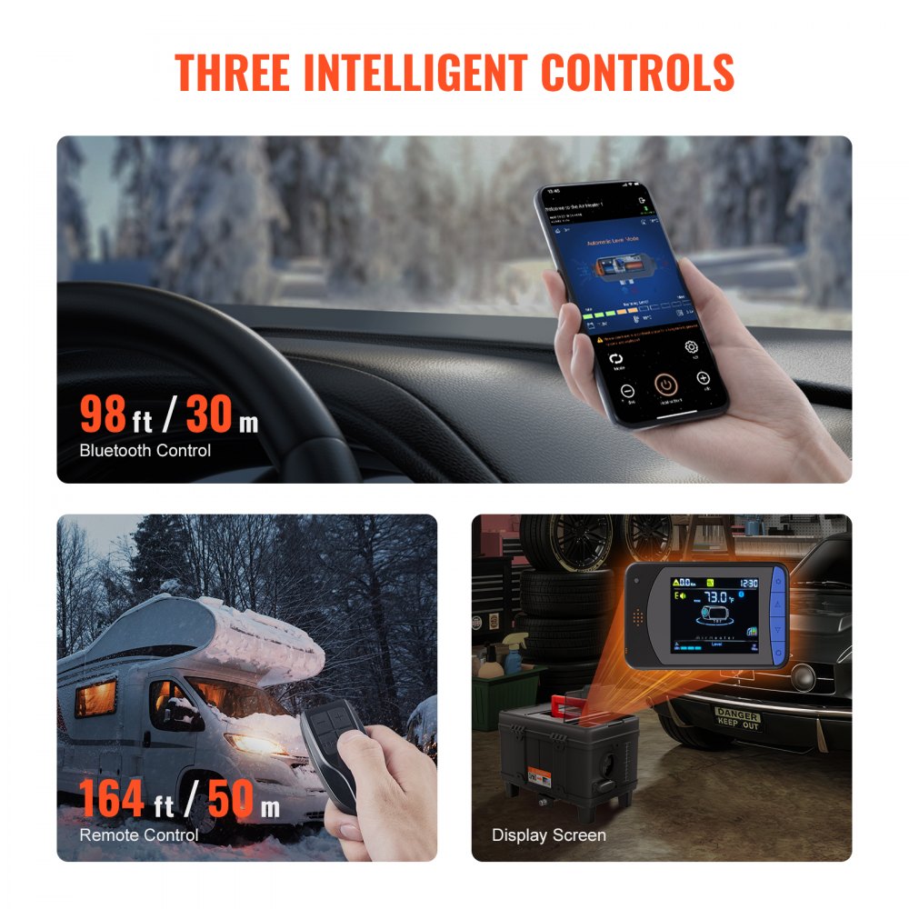 VEVOR 5-8KW Diesel Heater, 12V/24V All in One Diesel Air Heater, with Bluetooth APP Control, Remote Control and Display Screen, CO Alarm, Fast Heating Portable Diesel Heater for Vehicles and Garage