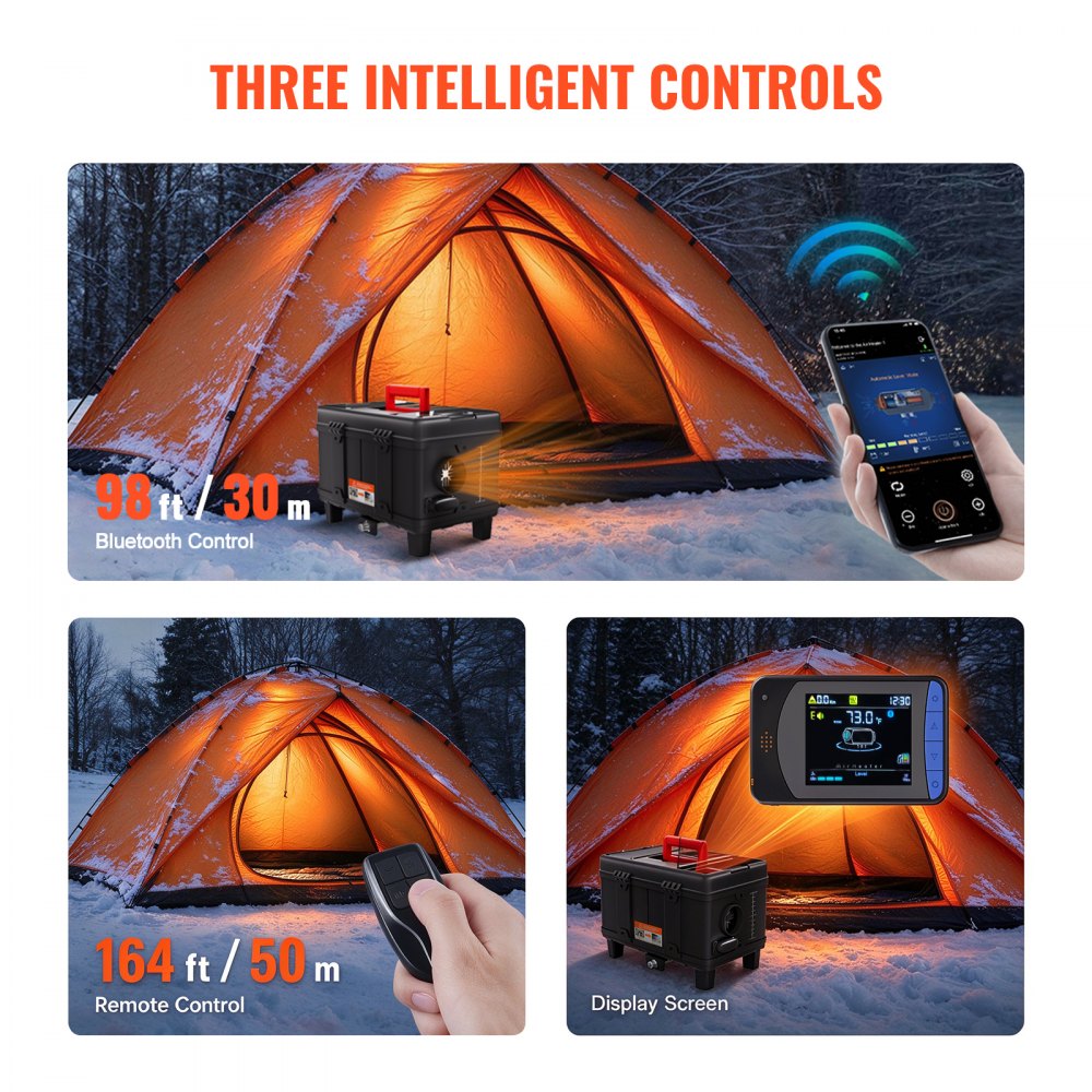 VEVOR 5-8KW Diesel Heater, 12V/24V All in One Diesel Air Heater, with Bluetooth APP Control, Remote Control and Display Screen, CO Alarm, Fast Heating Portable Diesel Heater