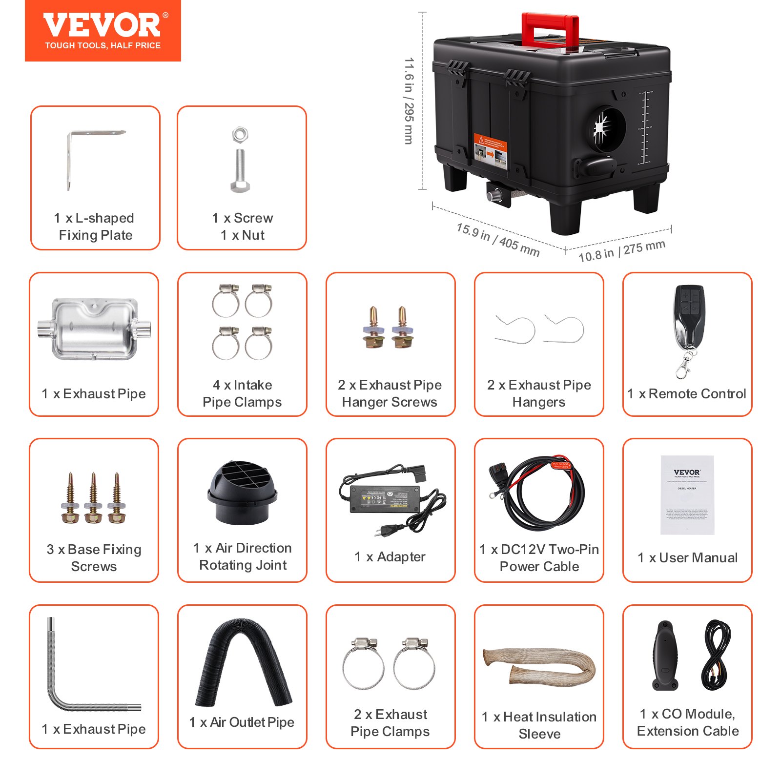 VEVOR 5-8KW Diesel Heater, 12V/24V All in One Diesel Air Heater, with Bluetooth APP Control, Remote Control and Display Screen, CO Alarm, Fast Heating Portable Diesel Heater for Vehicles and Garage