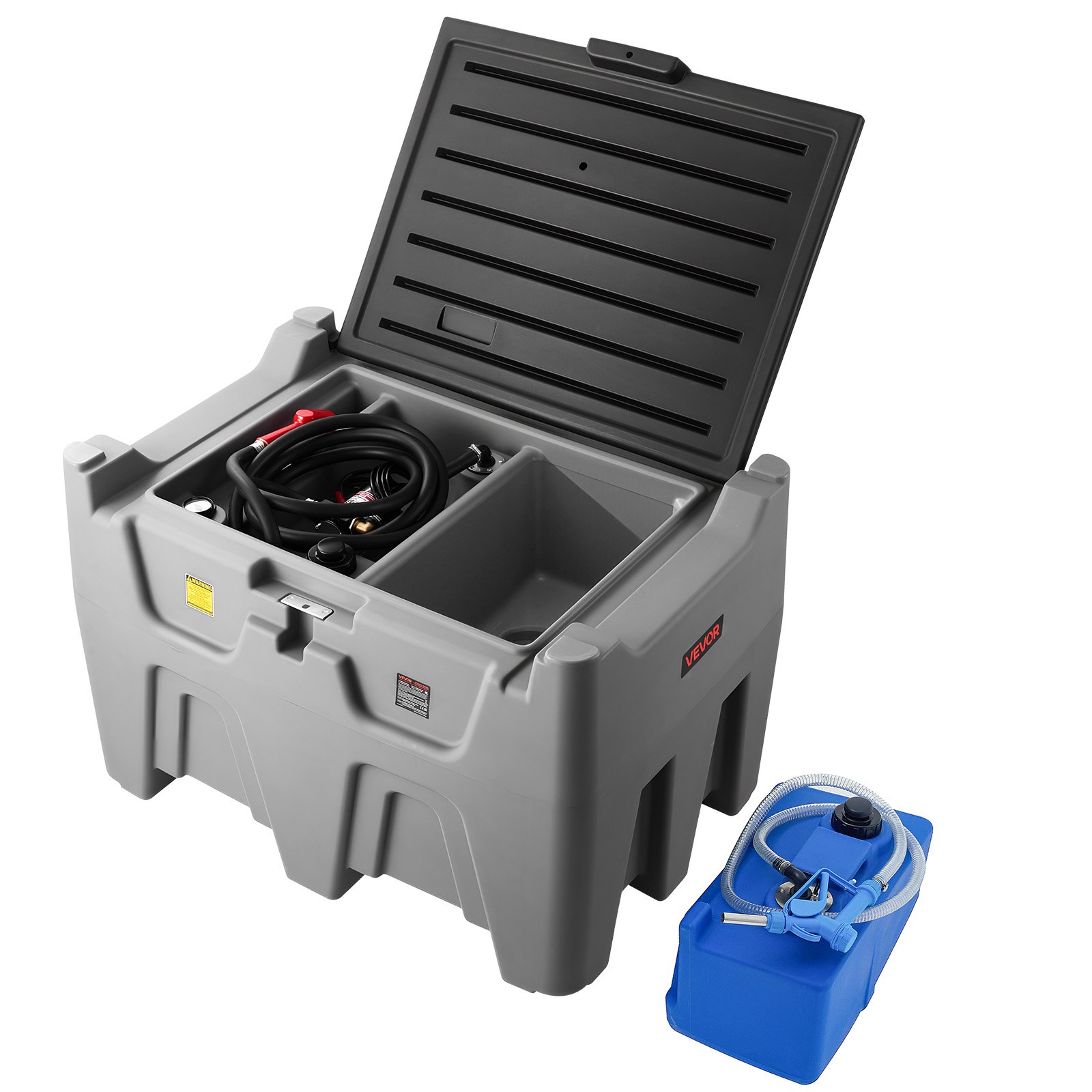 VEVOR Portable Diesel Tank, Separated 106 Gal Diesel & 8 Gal DEF Storage Tank, Leakproof Fuel Transfer Tanks with Pump & 13 Ft Hose, 10 GPM Flow Rate, Gas Storage Tanks for Easy Fuel Transportation