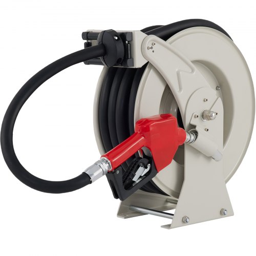VEVOR Fuel Hose Reel, 3/4" x 50' Extra Long Retractable Diesel Hose Reel, Heavy-duty Steel Construction with Automatic Refueling Gun, Rubber Hose Used for Aircraft Ship Vehicle Tank Truck