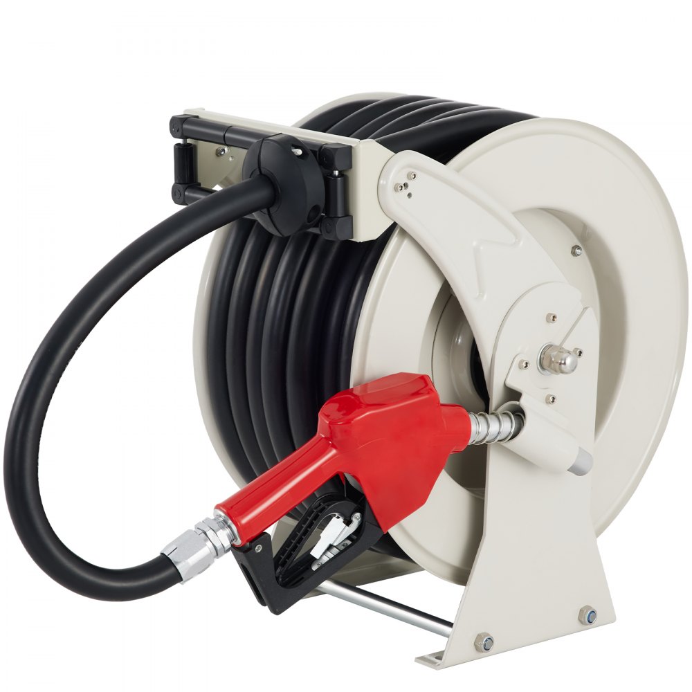 VEVOR Fuel Hose Reel, 3/4 x 66' Extra Long Retractable Diesel Hose Reel,  Heavy-duty Steel Construction with Automatic Refueling Gun, Rubber Hose  Used