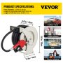 VEVOR Fuel Hose Reel, 3/4" x 66' Extra Long Retractable Diesel Hose Reel, Heavy-duty Steel Construction with Automatic Refueling Gun, Rubber Hose Used for Aircraft Ship Vehicle Tank Truck