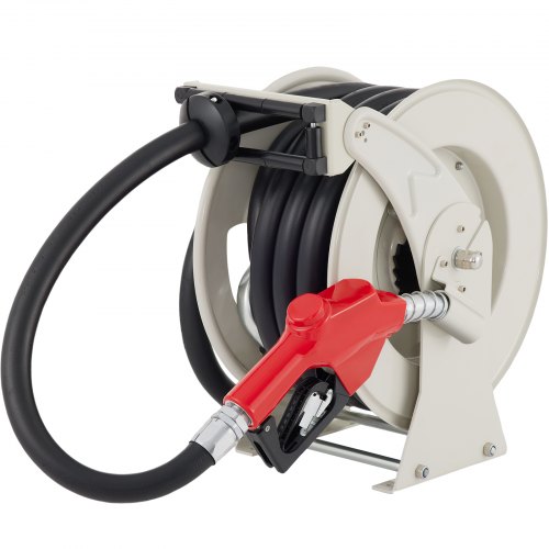 VEVOR Fuel Hose Reel, 1" x 33' Extra Long Retractable Diesel Hose Reel, Heavy-duty Steel Construction with Automatic Refueling Gun, Rubber Hose Used for Aircraft Ship Vehicle Tank Truck