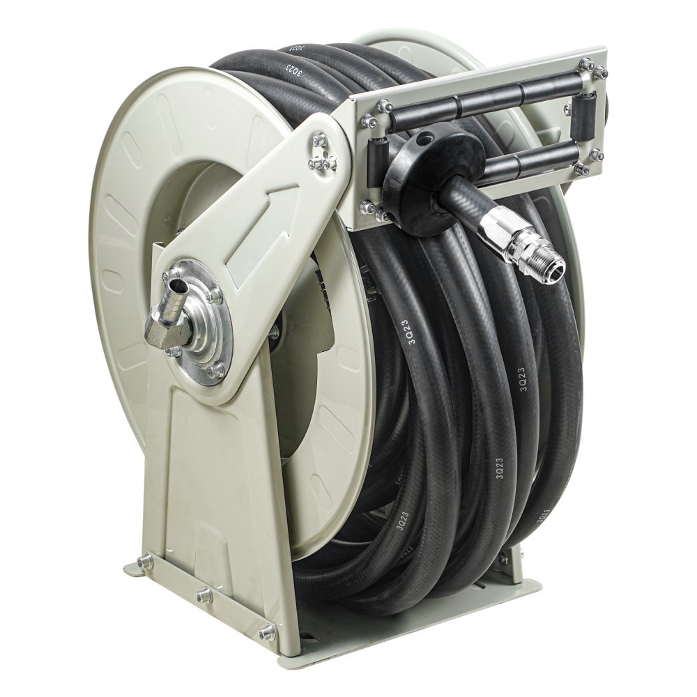 VEVOR Fuel Hose Reel, 1" x 50', Extra Long Retractable Diesel Hose Reel, Heavy-Duty Carbon Steel Construction with Automatic Fuel Nozzle, NBR Rubber Hose for Aircraft Ship Vehicle Tank Truck, 300 PSI