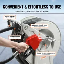 VEVOR Fuel Hose Reel, 1" x 50', Extra Long Retractable Diesel Hose Reel, Heavy-Duty Carbon Steel Construction with Automatic Fuel Nozzle, NBR Rubber Hose for Aircraft Ship Vehicle Tank Truck, 300 PSI