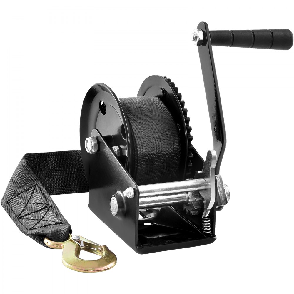 VEVOR Hand Winch, 544.3 kg Pulling Capacity, Boat Trailer Winch Heavy Duty Rope Crank with 7 m Polyester Strap and Two-Way Ratchet, Manual Operated Hand Crank Winch for Trailer, Boat or ATV Towing