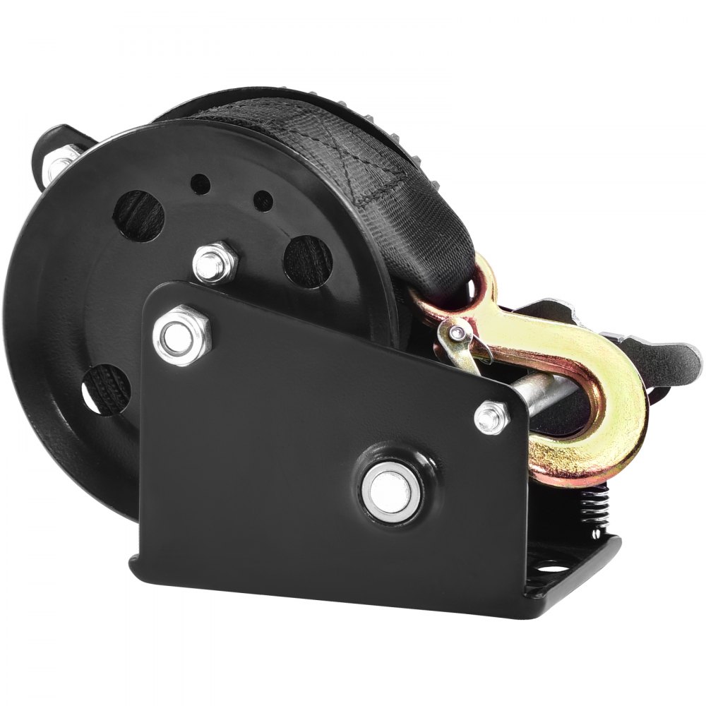 VEVOR Hand Winch, 544.3 kg Pulling Capacity, Boat Trailer Winch Heavy Duty Rope Crank with 701 cm Polyester Strap and Two-Way Ratchet, Manual Operated Hand Crank Winch for Trailer, Boat or ATV Towing