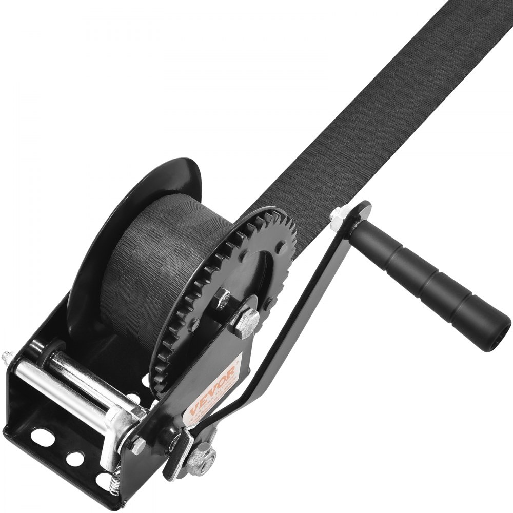 VEVOR Hand Winch, 544.3 kg Pulling Capacity, Boat Trailer Winch Heavy Duty Rope Crank with 7 m Polyester Strap and Two-Way Ratchet, Manual Operated Hand Crank Winch for Trailer, Boat or ATV Towing