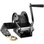 VEVOR Hand Winch, 544.3 kg Pulling Capacity, Boat Trailer Winch Heavy Duty Rope Crank with 701 cm Polyester Strap and Two-Way Ratchet, Manual Operated Hand Crank Winch for Trailer, Boat or ATV Towing
