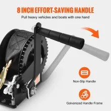 VEVOR Hand Winch, 1200 lbs Pulling Capacity, Boat Trailer Winch Heavy Duty Rope Crank with 23 ft Polyester Strap and Two-Way Ratchet, Manual Operated Hand Crank Winch for Trailer, Boat or ATV Towing