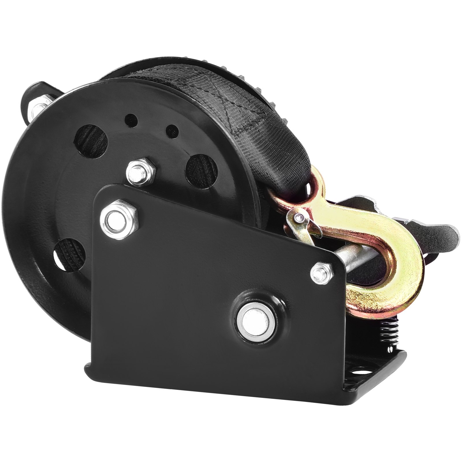 VEVOR Hand Winch, 544.3 kg Pulling Capacity, Boat Trailer Winch Heavy Duty Rope Crank with 701 cm Polyester Strap and Two-Way Ratchet, Manual Operated Hand Crank Winch for Trailer, Boat or ATV Towing