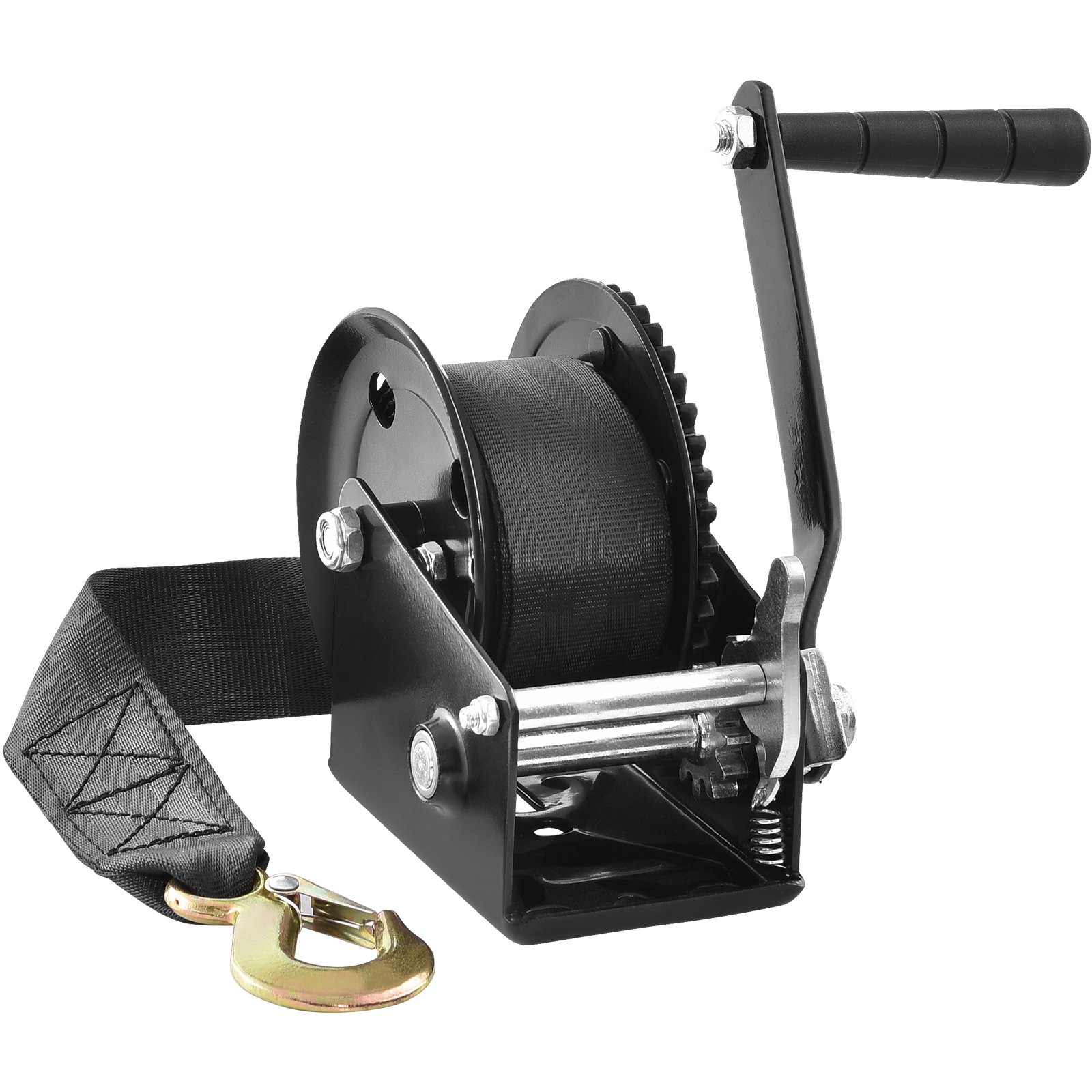 VEVOR Hand Winch, 544.3 kg Pulling Capacity, Boat Trailer Winch Heavy Duty Rope Crank with 701 cm Polyester Strap and Two-Way Ratchet, Manual Operated Hand Crank Winch for Trailer, Boat or ATV Towing