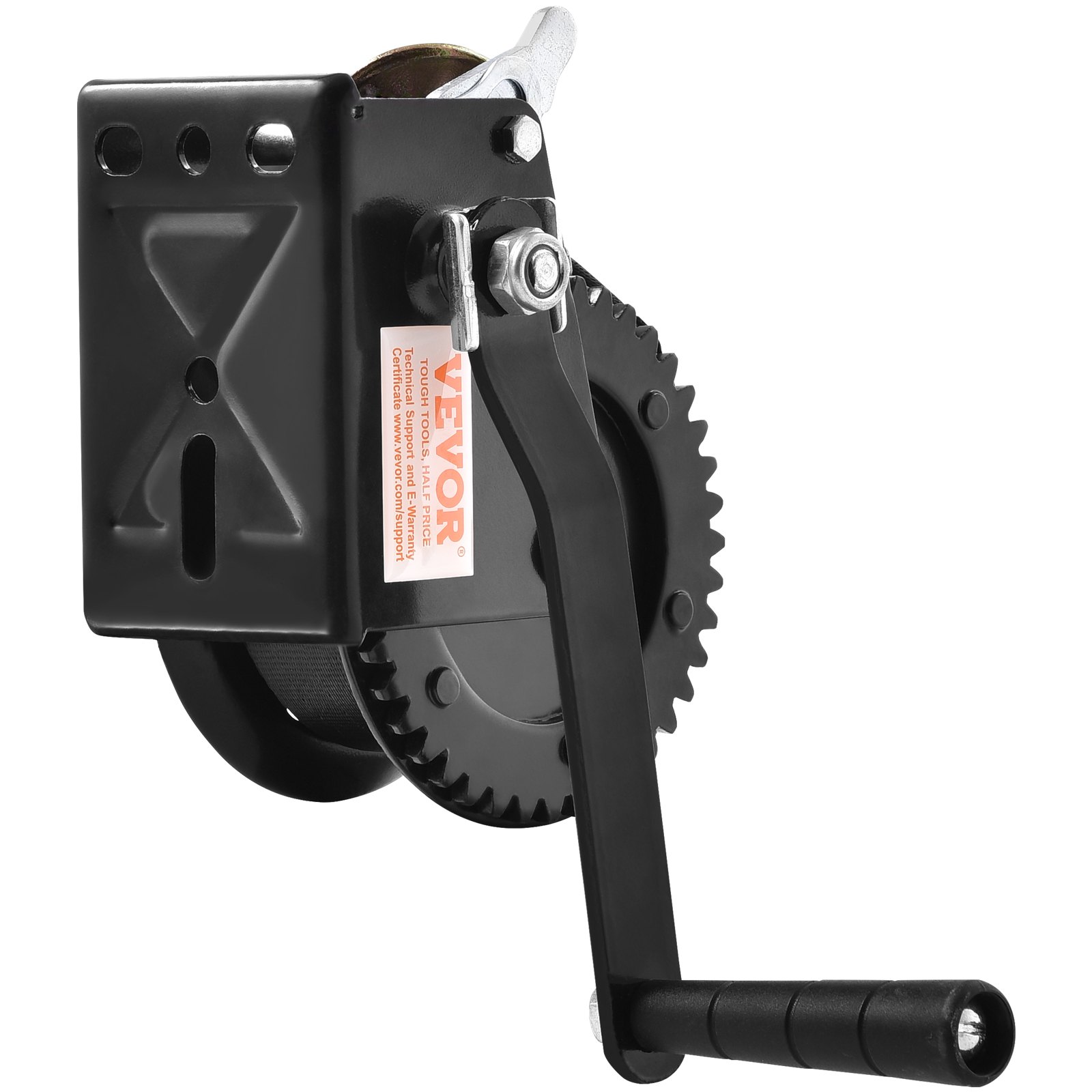 VEVOR Hand Winch, 544.3 kg Pulling Capacity, Boat Trailer Winch Heavy Duty Rope Crank with 701 cm Polyester Strap and Two-Way Ratchet, Manual Operated Hand Crank Winch for Trailer, Boat or ATV Towing