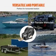 VEVOR Hand Winch, 1600 lbs Pulling Capacity, Boat Trailer Winch Heavy Duty Rope Crank with 33 ft Polyester Strap and Two-Way Ratchet, Manual Operated Hand Crank Winch for Trailer, Boat or ATV Towing