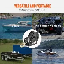 VEVOR Hand Winch, 2000 lbs Pulling Capacity, Boat Trailer Winch Heavy Duty Rope Crank with 23 ft Polyester Strap and Two-Way Ratchet, Manual Operated Hand Crank Winch for Trailer, Boat or ATV Towing