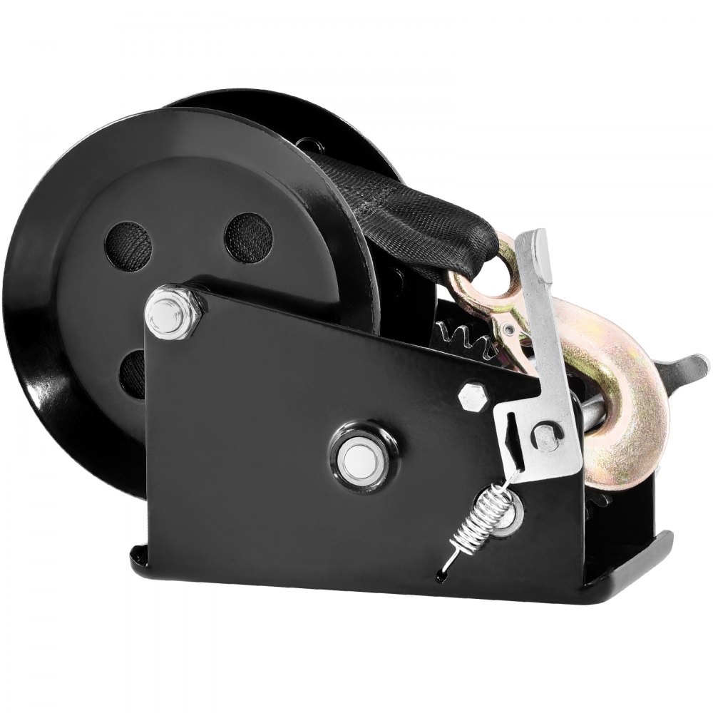 VEVOR Hand Winch, 1587.6 kg Pulling Capacity, Boat Trailer Winch Heavy Duty Rope Crank with 1005.8 cm Polyester Strap and Two-Way Ratchet, Manual Operated Hand Crank Winch for Trailer, Boat or ATV Towing