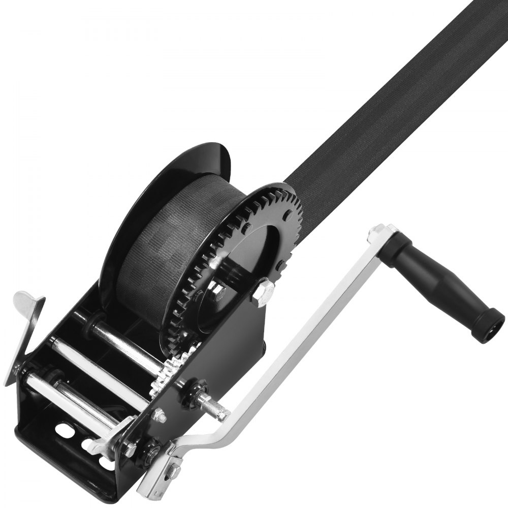 VEVOR Hand Winch, 1587.6 kg Pulling Capacity, Boat Trailer Winch Heavy Duty Rope Crank with 1005.8 cm Polyester Strap and Two-Way Ratchet, Manual Operated Hand Crank Winch for Trailer, Boat or ATV Towing