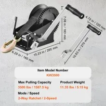 VEVOR Hand Winch, 3500 lbs Pulling Capacity, Boat Trailer Winch Heavy Duty Rope Crank with 33 ft Polyester Strap and Two-Way Ratchet, Manual Operated Hand Crank Winch for Trailer, Boat or ATV Towing