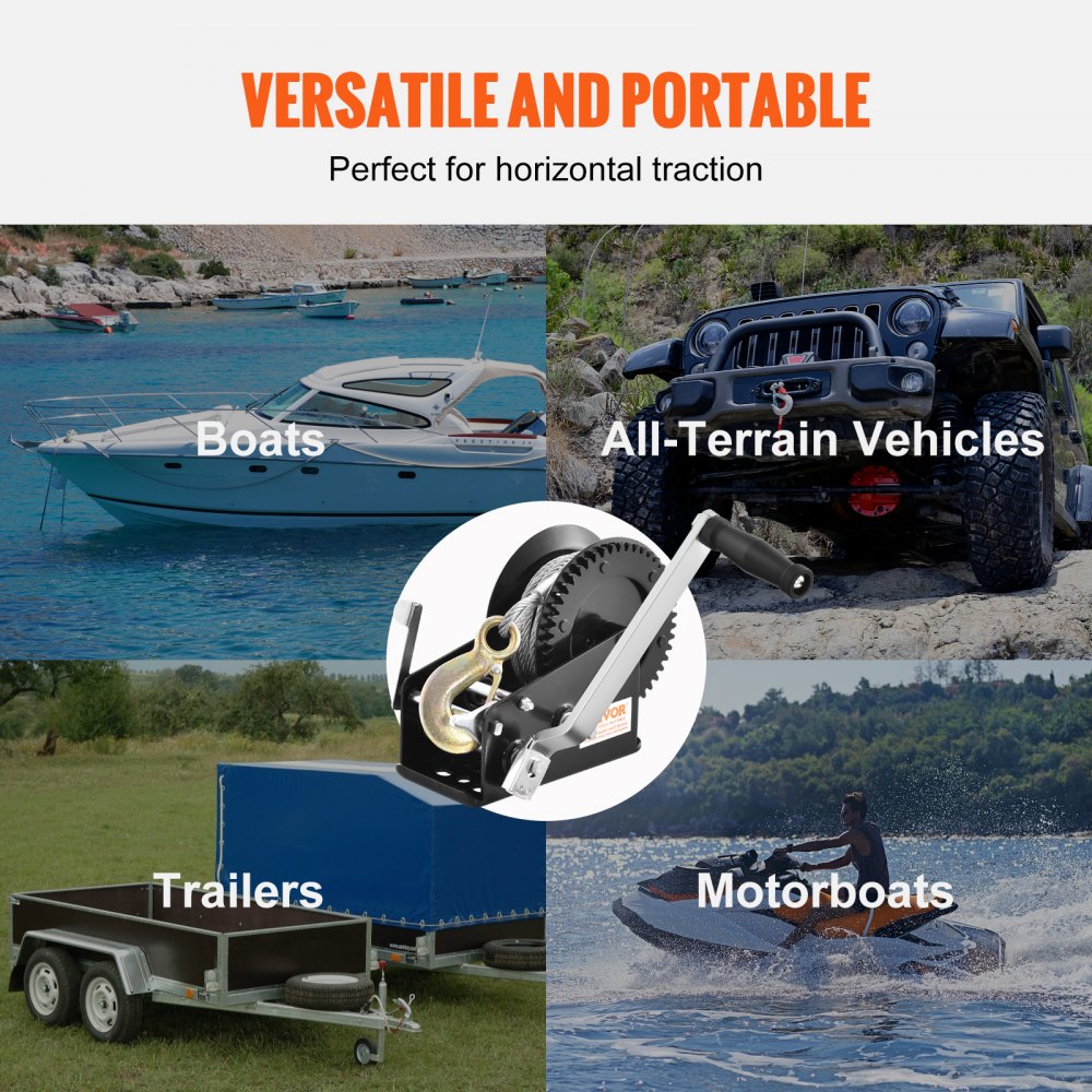 VEVOR Hand Winch, 3500 lbs Pulling Capacity, Boat Trailer Winch Heavy Duty Rope Crank with 33 ft Steel Wire Cable and Two-Way Ratchet, Manual Operated Hand Crank Winch for Trailer, Boat or ATV Towing