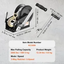 VEVOR Hand Winch, 3500 lbs Pulling Capacity, Boat Trailer Winch Heavy Duty Rope Crank with 33 ft Steel Wire Cable and Two-Way Ratchet, Manual Operated Hand Crank Winch for Trailer, Boat or ATV Towing