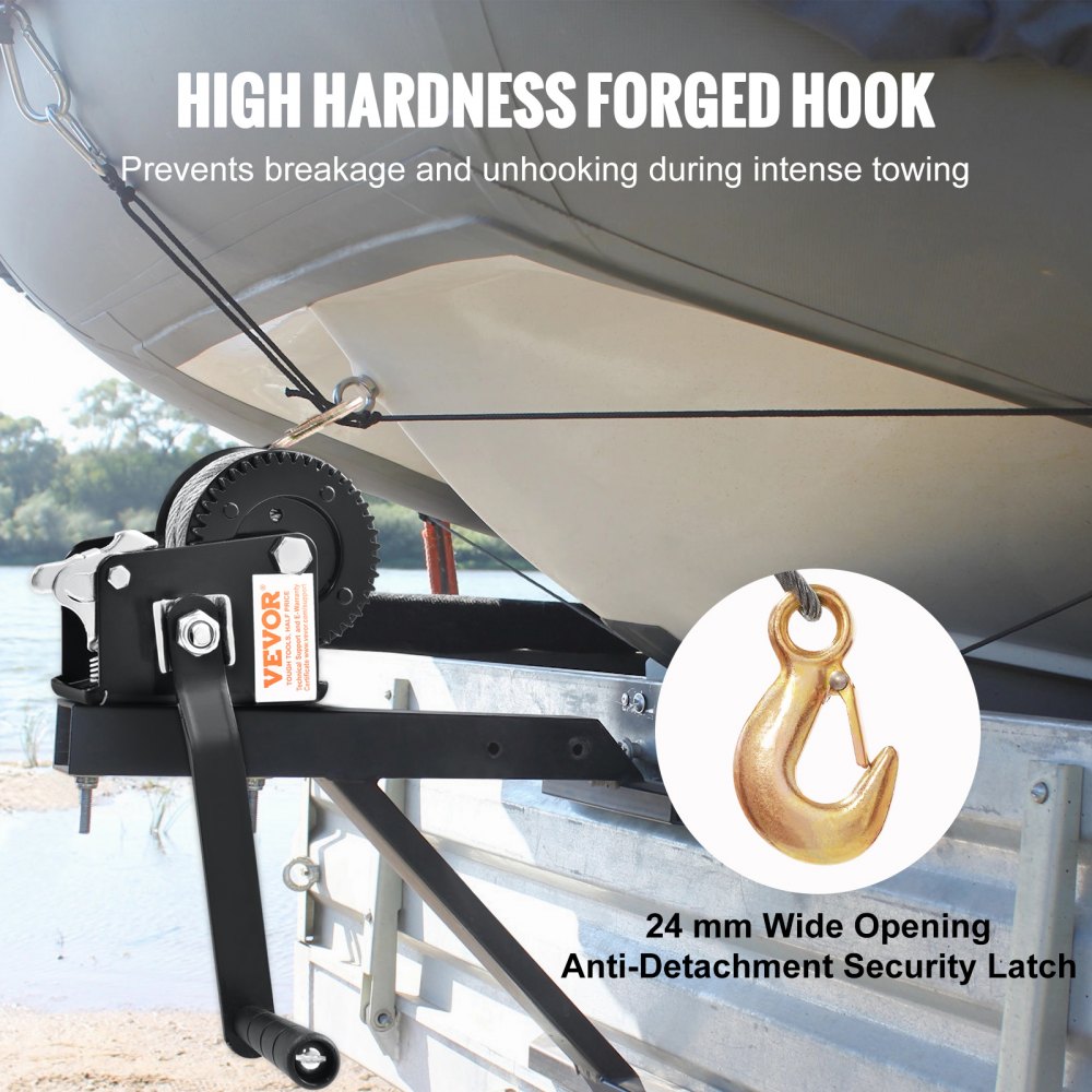 VEVOR Hand Winch, 362.9 kg Pulling Capacity, Boat Trailer Winch Heavy Duty Rope Crank with 1005.8 cm Steel Wire Cable and Two-Way Ratchet, Manual Operated Hand Crank Winch for Trailer, Boat or ATV Towing
