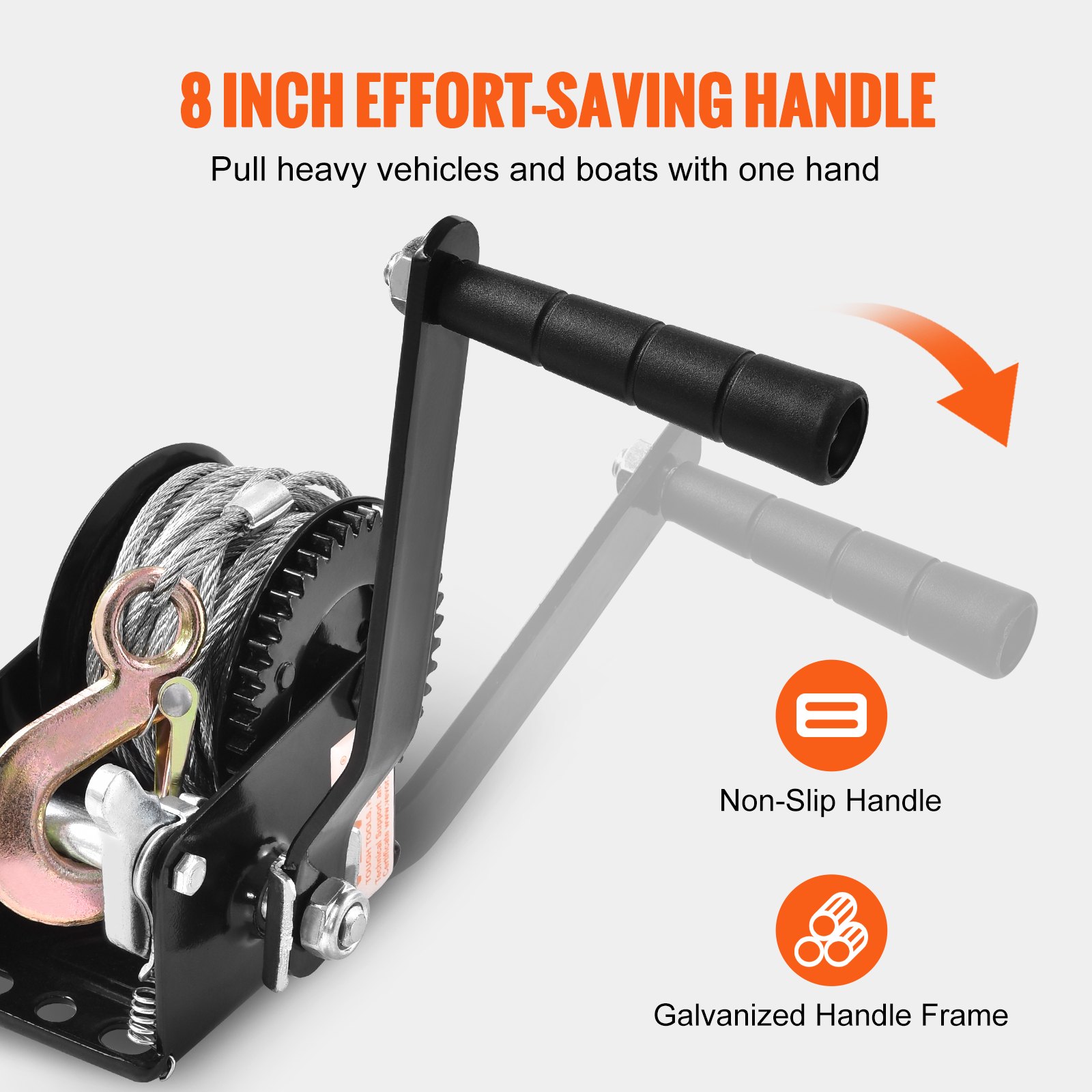 VEVOR Hand Winch, 362.9 kg Pulling Capacity, Boat Trailer Winch Heavy Duty Rope Crank with 1005.8 cm Steel Wire Cable and Two-Way Ratchet, Manual Operated Hand Crank Winch for Trailer, Boat or ATV Towing