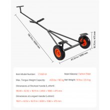 420lbs Boat Trailer Dolly Mover Adjustable Length with 15.7 in Pneumatic Tires