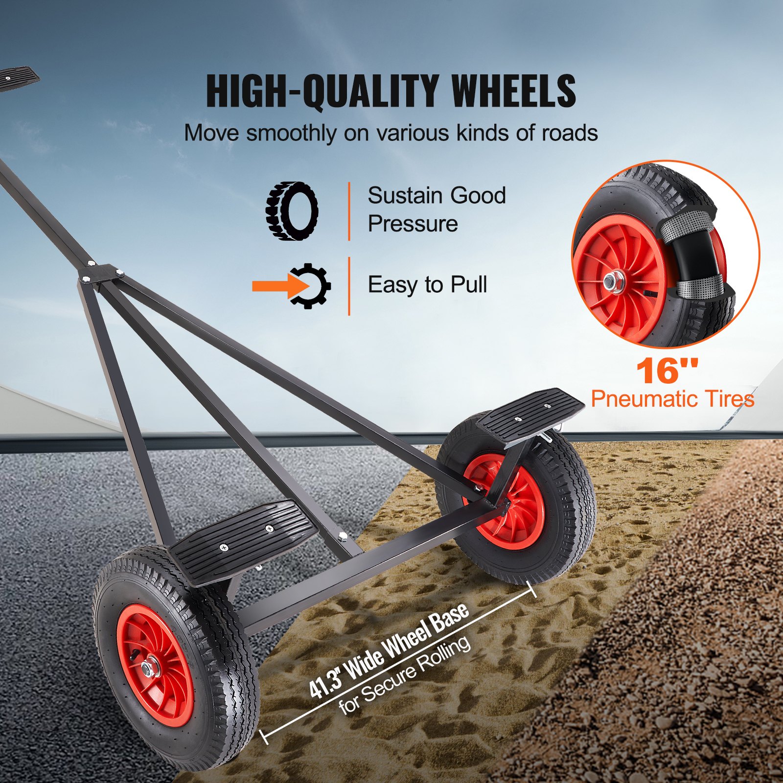 VEVOR boat trailer dolly with high-quality 16&quot; pneumatic tires, stable wheelbase, and easy to pull design.