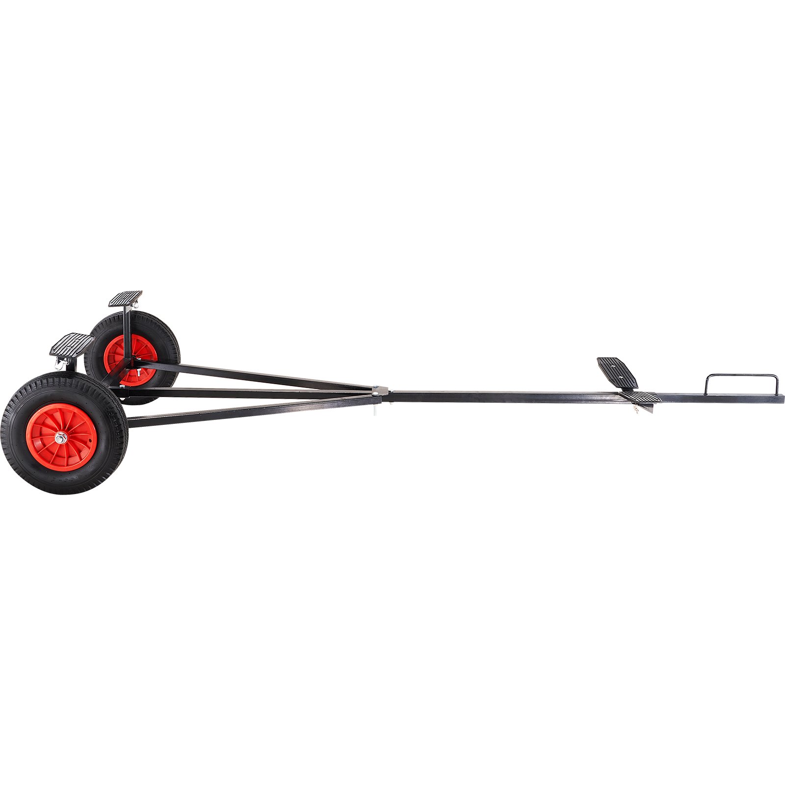 VEVOR boat trailer dolly with red wheels, black frame, and handle on white background.