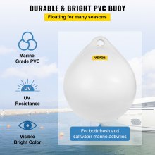 VEVOR Boat Buoy Ball, 21\" Diameter Inflatable Heavy-Duty Marine-Grade Vinyl Marker Buoy, Round Boat Mooring Buoy, Anchoring, Rafting, Marking, Fishing, White